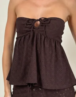 Boyd Bandeau Top in Stretch Broderie Brown