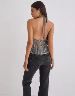 Brienne Top in Blue and Brown Shimmer Sheer Plisse