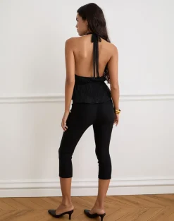 Brienne Top in Chiffon Plisse Black with Lining