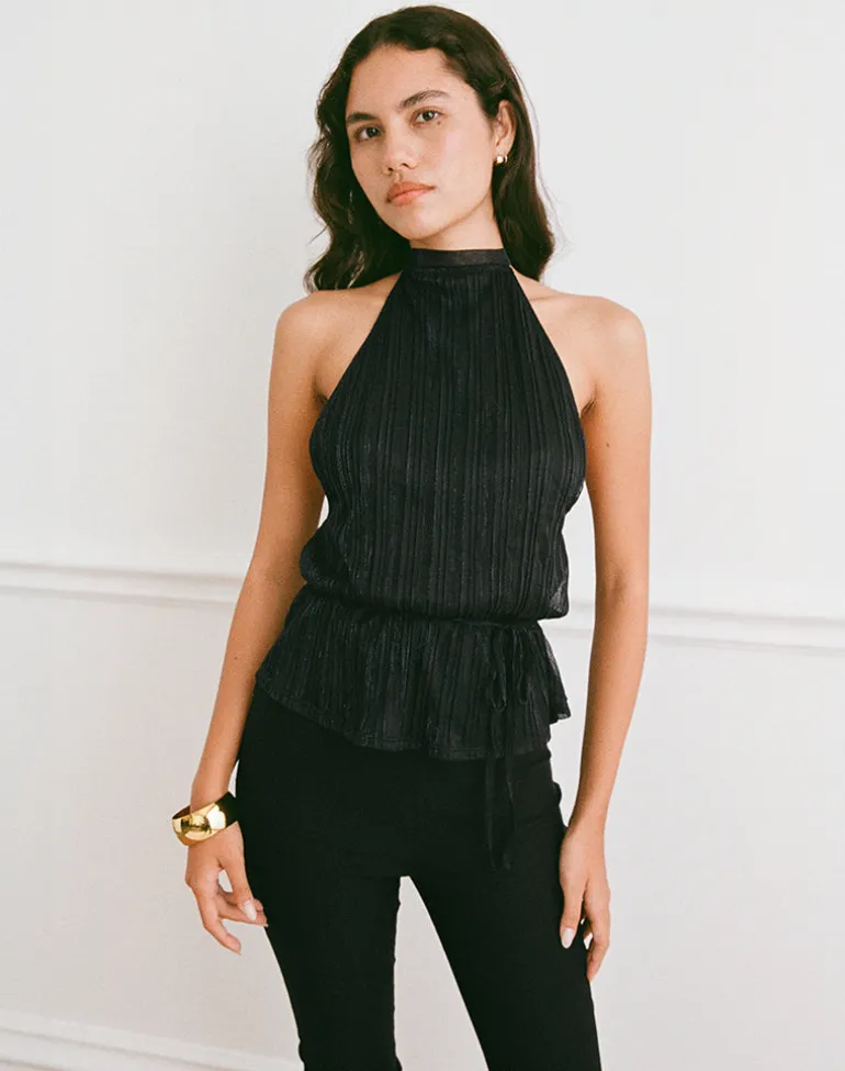 Brienne Top in Chiffon Plisse Black with Lining