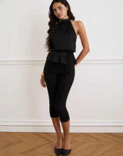 Brienne Top in Chiffon Plisse Black with Lining