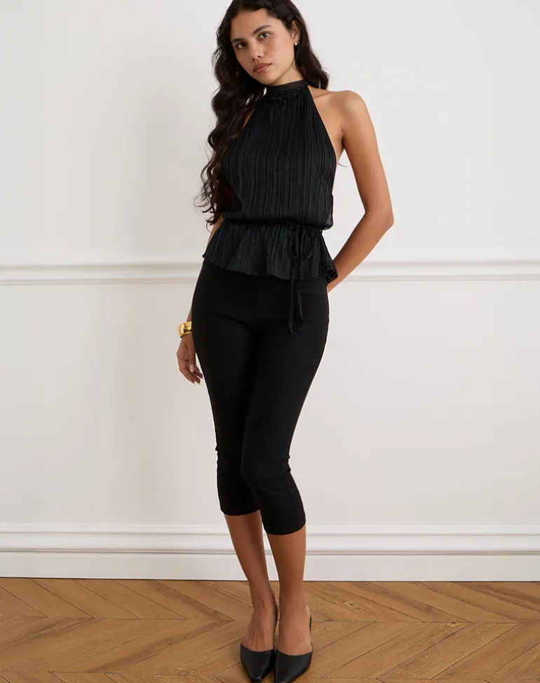 Brienne Top in Chiffon Plisse Black with Lining