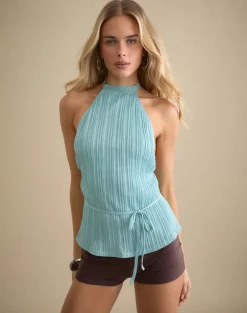 Brienne Top in Chiffon Plisse Light Blue