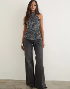 Brienne Top in Plisse Leopard Grey