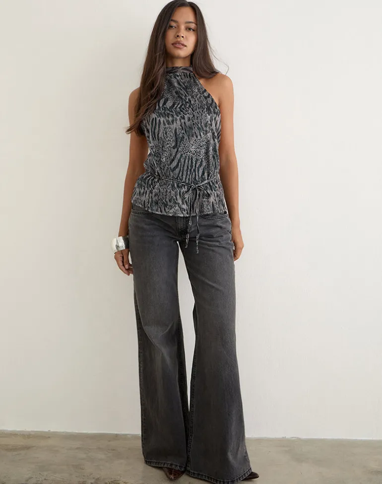Brienne Top in Plisse Leopard Grey