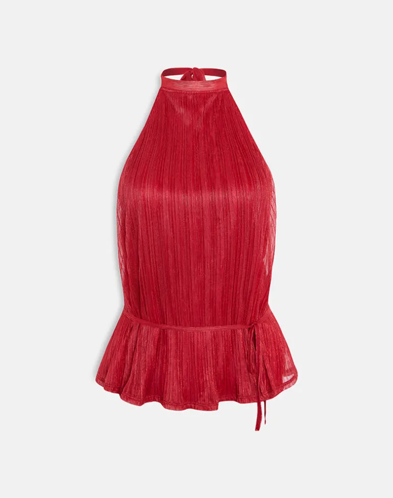 Brienne Top in Shimmer Plisse Red