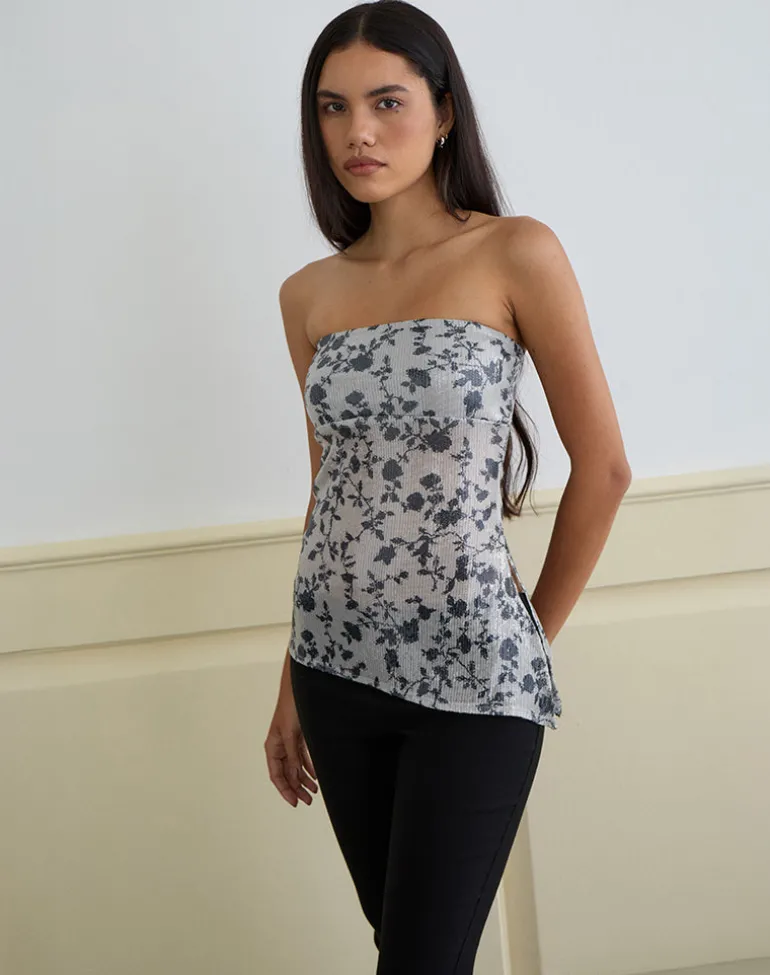 Brilia Bandeau Top in Sequin Flower Grey