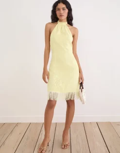 Brisea Mini Dress in Lemon with Vintage Bloom Embroidery