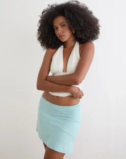 Brix Asymmetric Mini Skirt in Chunk Waist Jersey Aqua
