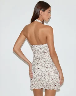 Broly Halter Dress in Line Flower Cream