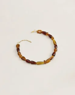 Brown and Yellow Glass Beaded Gold Plated Necklace