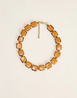 Brown Square Beaded Gold Plated Necklace