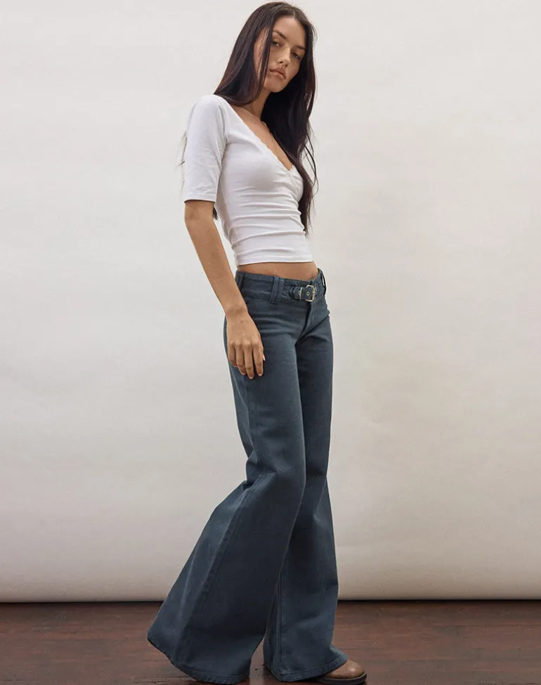 Buckle Flare Trouser in Air Force Blue