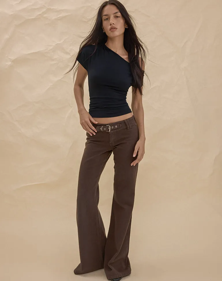 Buckle Flare Trouser in Dark Brown