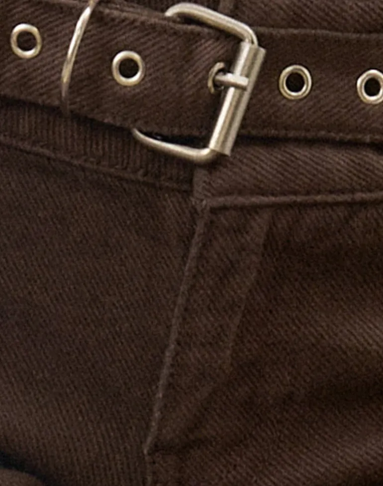 Buckle Flare Trouser in Dark Brown