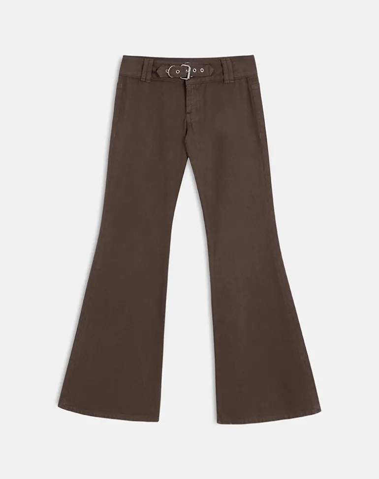 Buckle Flare Trouser in Dark Brown