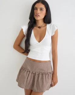 Buffya Mini Skirt in Mini Gingham Brown
