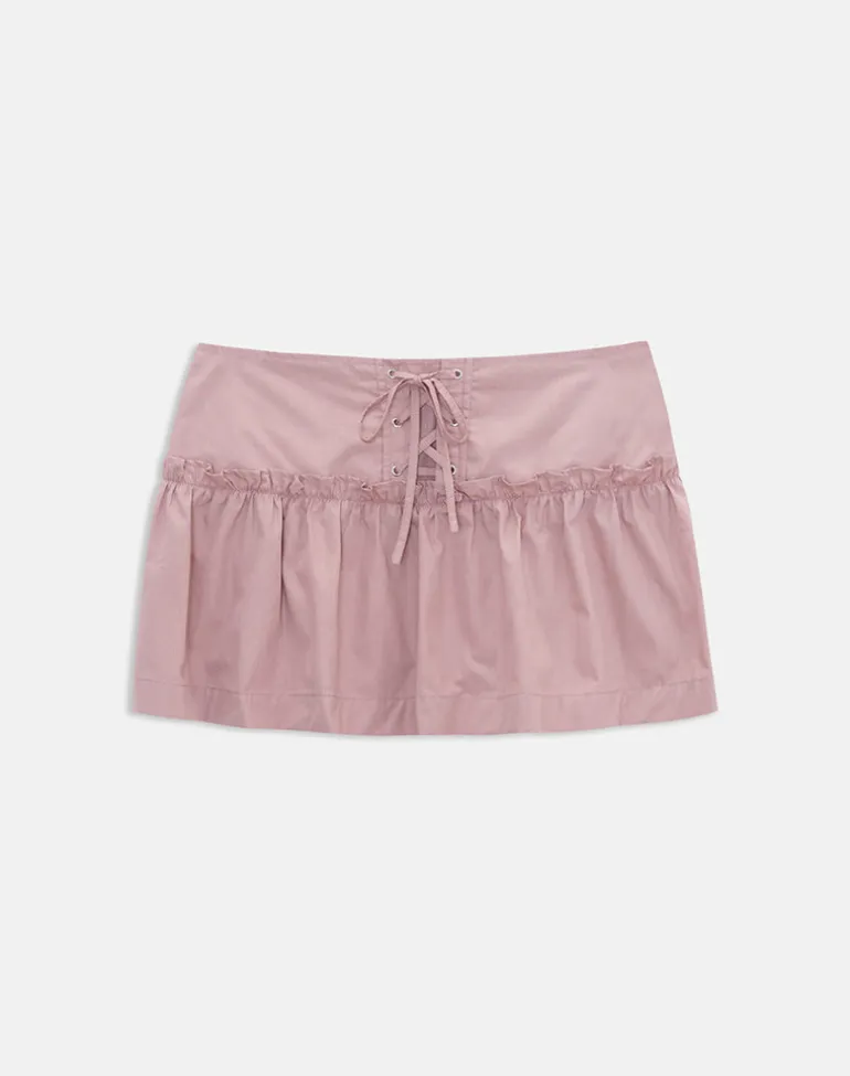 Buffy Mini Skirt with Eyelets in Poplin Dusty Rose