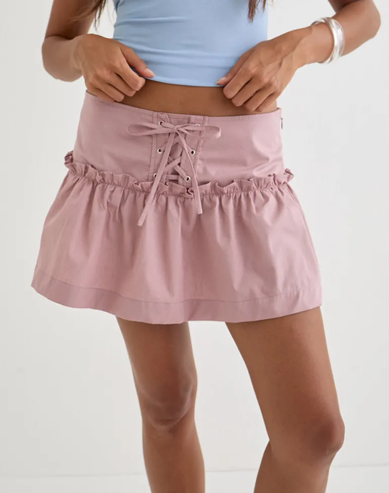 Buffy Mini Skirt with Eyelets in Poplin Dusty Rose