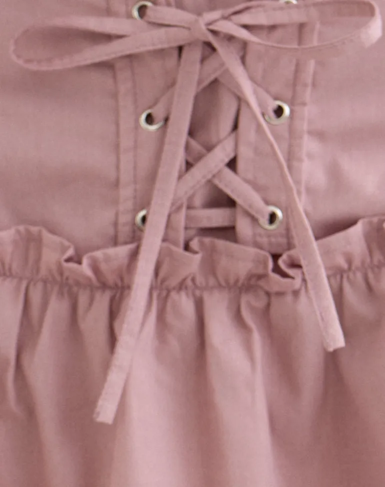 Buffy Mini Skirt with Eyelets in Poplin Dusty Rose