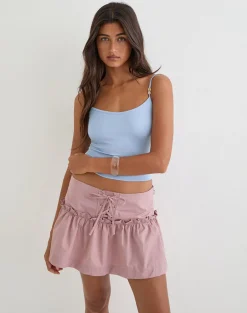 Buffy Mini Skirt with Eyelets in Poplin Dusty Rose