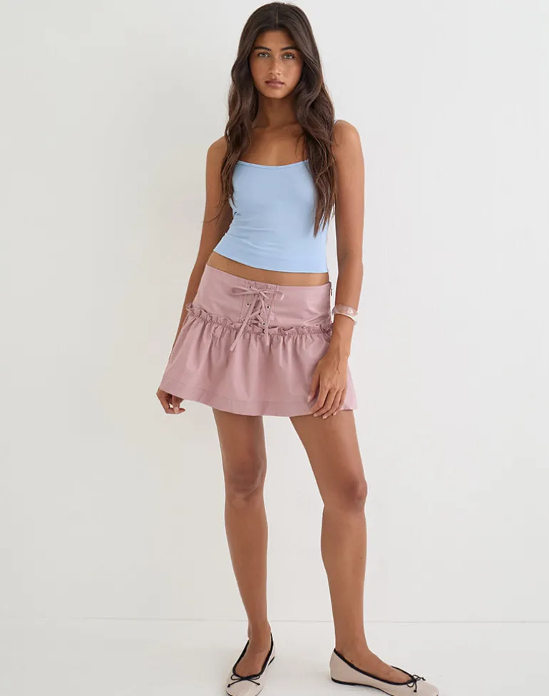 Buffy Mini Skirt with Eyelets in Poplin Dusty Rose