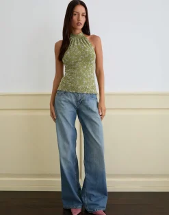 Burkie Halterneck Top in Pretty Petal Flock Olive