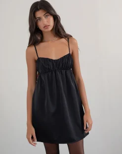 Cadenza Square Neck Slip Mini Dress in Black
