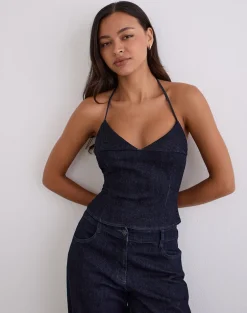 Caira Chambray Halter Top in Indigo