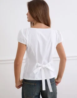 Caixia V Neck Blouse in Poplin White