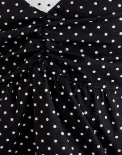 Caixi Top in Black and White Combination with Micro Polka Print