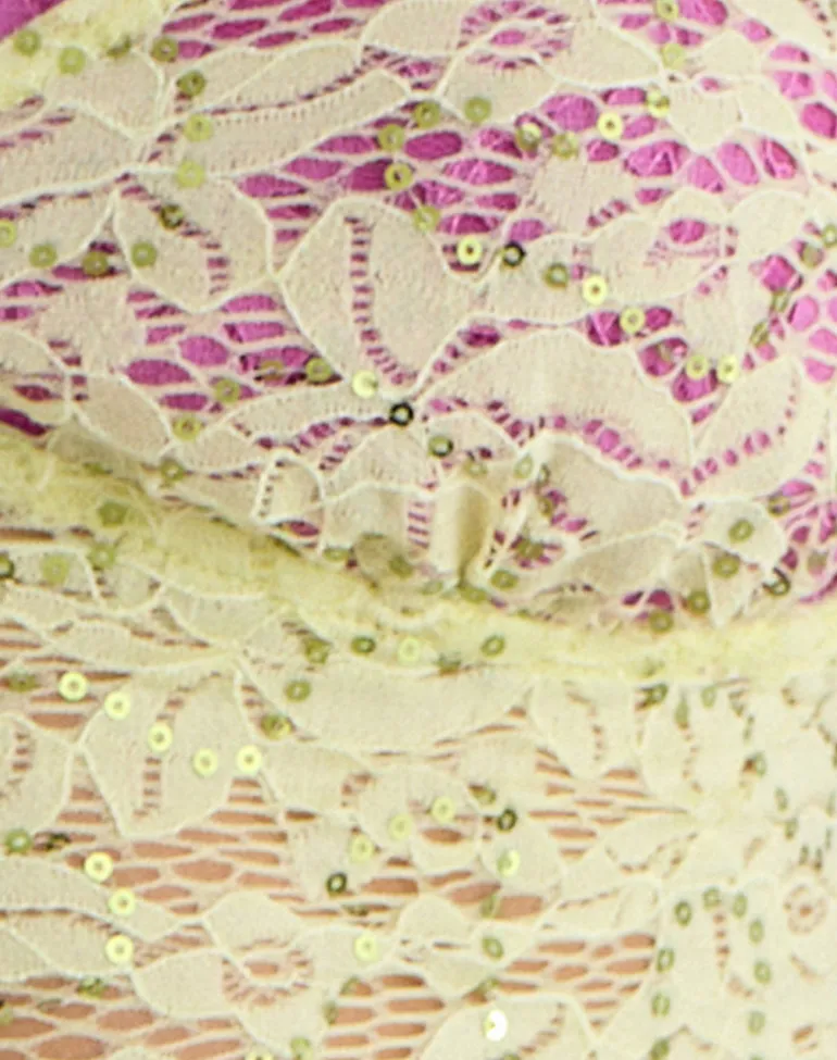 Calya Cami Top in Double Layer Sequin Lace Lime and Pink