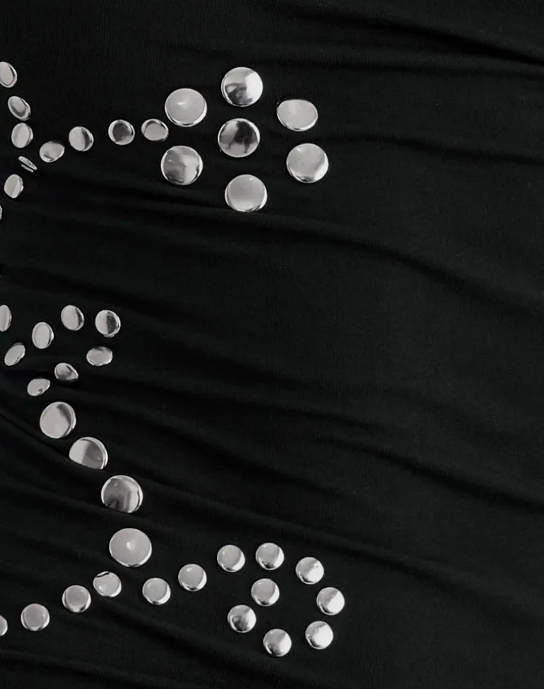 Calypso Top in Jersey Black with Floral Studs