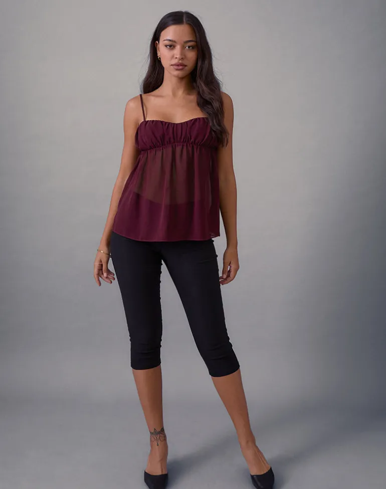 Camden Cami Top in Satin Chiffon Burgundy