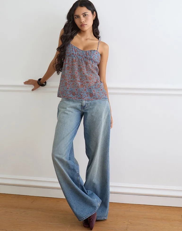 Camden Cami Top in Shadow Blossom Blue Chiffon