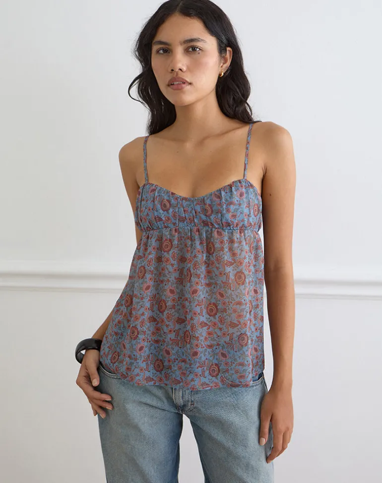 Camden Cami Top in Shadow Blossom Blue Chiffon