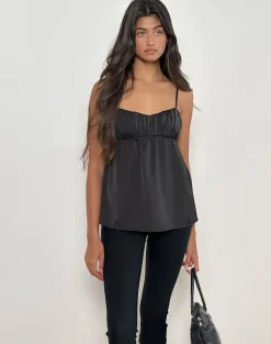 Camden Longline Cami Top in Satin Black