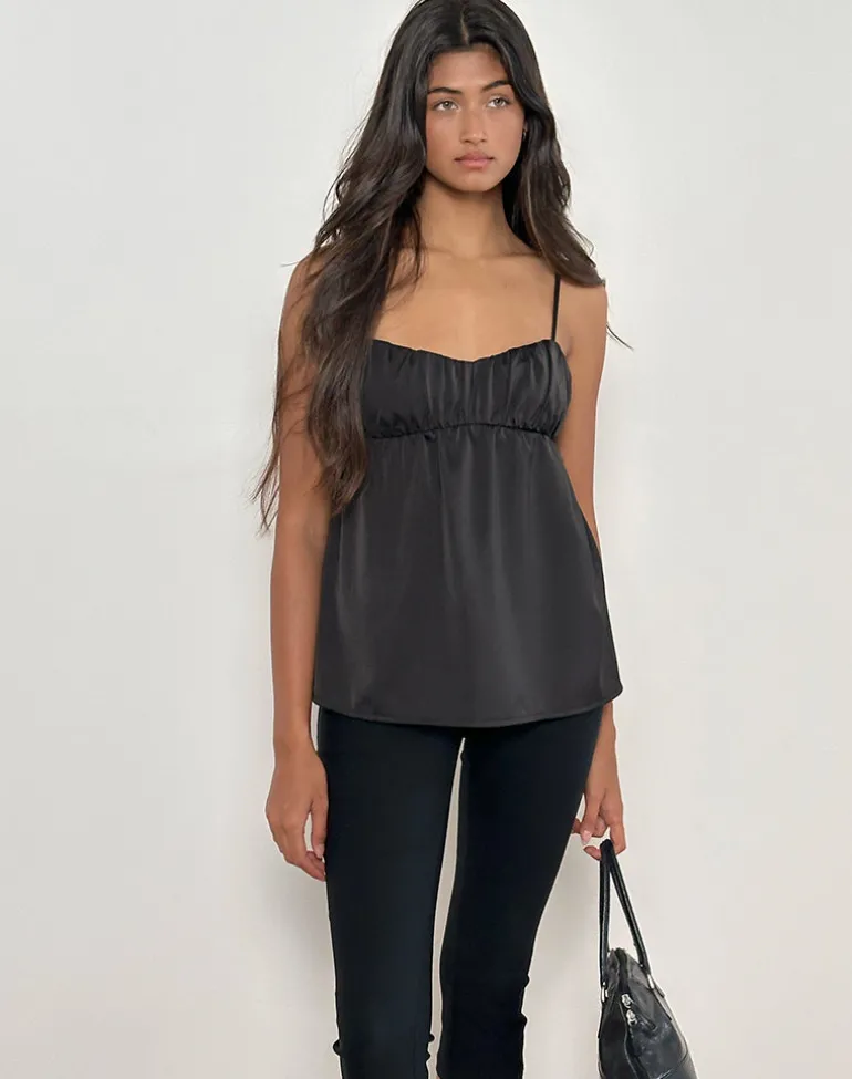 Camden Longline Cami Top in Satin Black