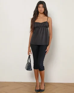 Camden Longline Cami Top in Satin Black