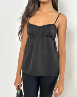 Camden Longline Cami Top in Satin Black