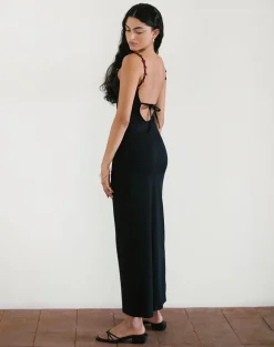 Cantana Maxi Dress in Black with Red Rosette