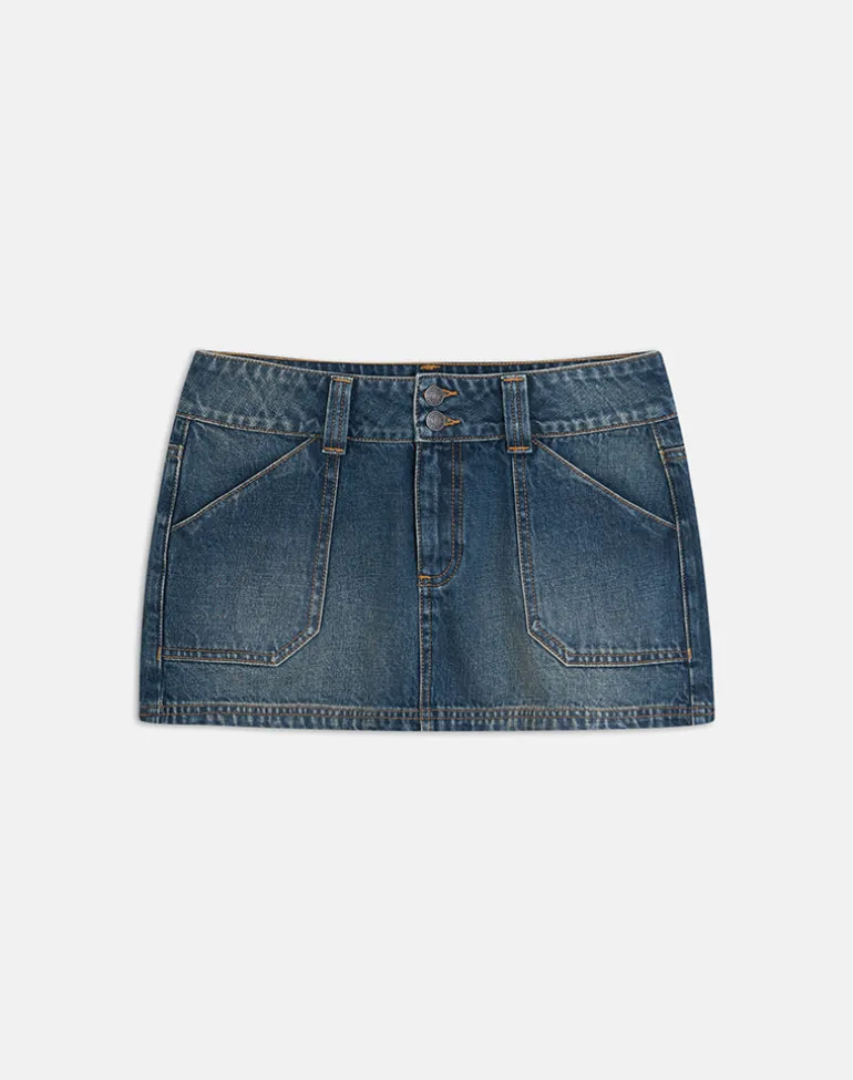 Cargo Denim Mini Skirt in Dirty Green