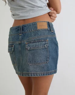 Cargo Denim Mini Skirt in Dirty Green