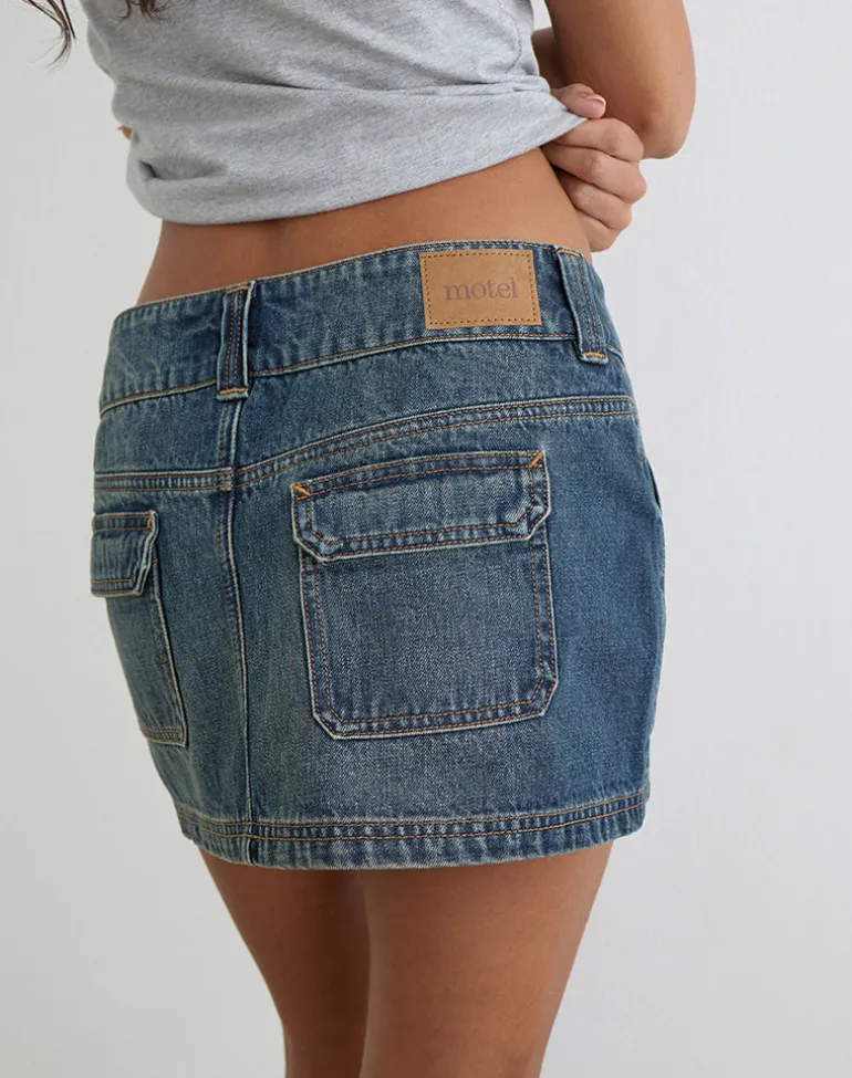 Cargo Denim Mini Skirt in Dirty Green