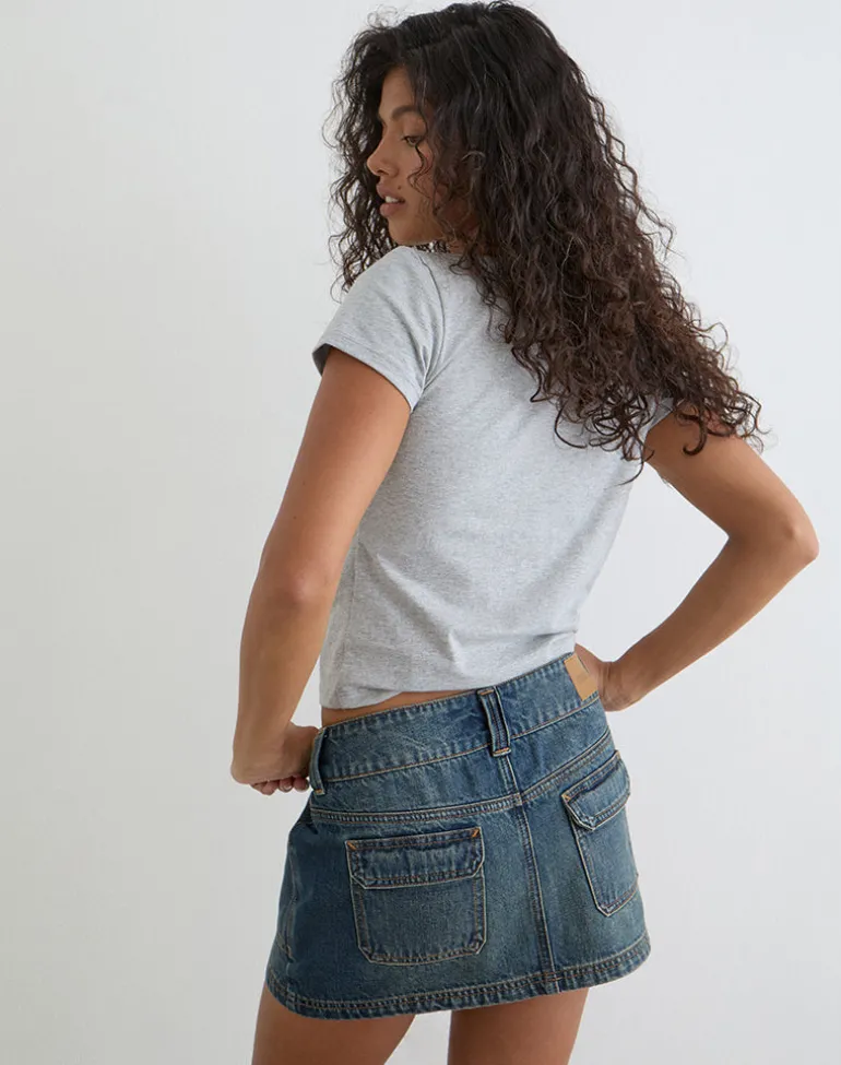 Cargo Denim Mini Skirt in Dirty Green