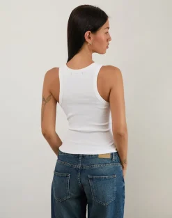Cariter Racer Vest Top in Ribbed White
