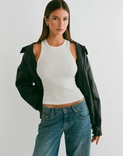 Cariter Racer Vest Top in Ribbed Off White