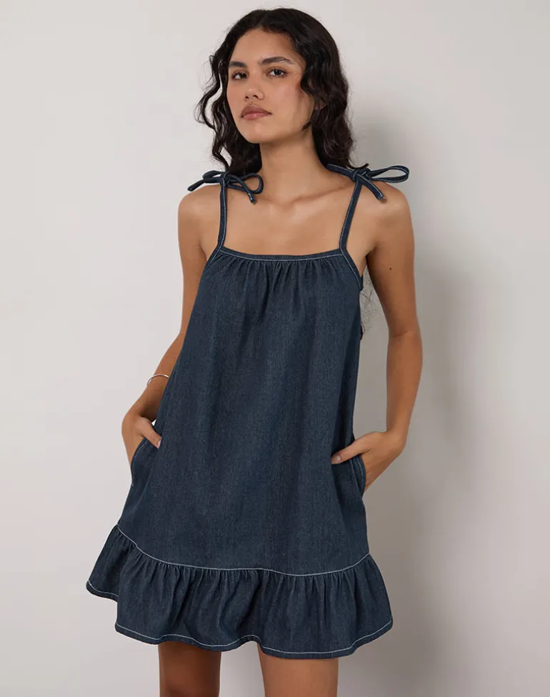 Carlisle Mini Dress in Chambray Indigo