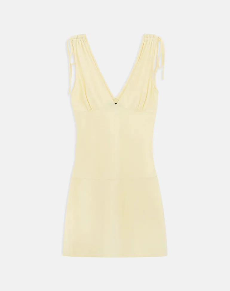 Carmila Gathered Mini Dress in Jersey Lemon