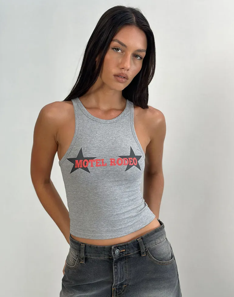 Carter Vest Top in Grey Marl with Motel Rodeo Graphic